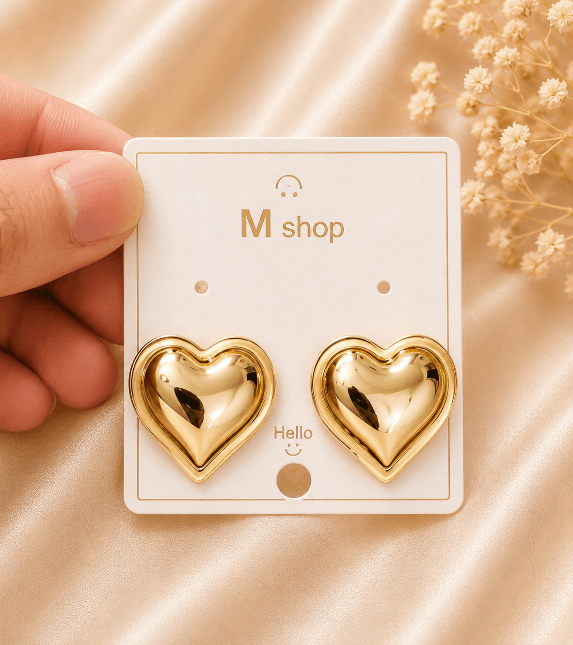 Puffy Heart Statement Earrings in Gold – Accessories from Handpicked